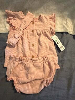Carter's Baby Pink Ribbed Ruffle Top with Matching Bloomers